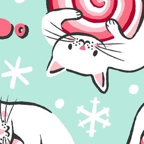 Large / Kittens with Peppermint Candy Baubles, Cute Christmas Cats