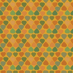 2114_green-orange-leaves_gold-bkgrnd
