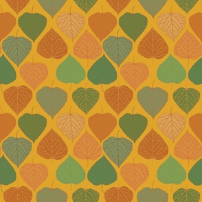 2113_green-orange-leaves_gold-bkgrnd