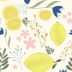 Soft Lemon Zest & Then Some | Pinks, Florals, Lemons & Leaves | Medium Scale | 10x10