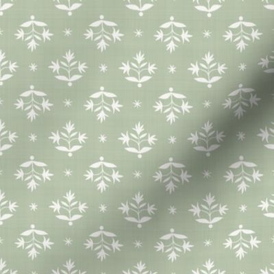 Tiny Thistle Stars Cream2 on Quiet Green