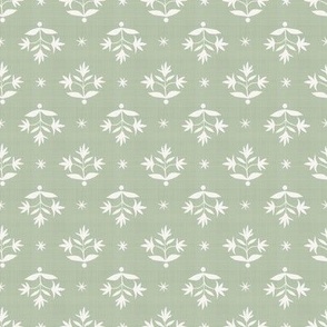 Tiny Thistle Stars Cream2 on Quiet Green