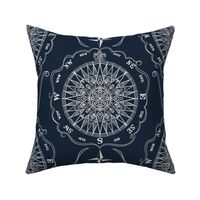 Compass Rose in Indigo and Natural in a column