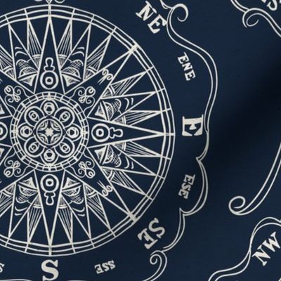 Compass Rose in Indigo and Natural in a column