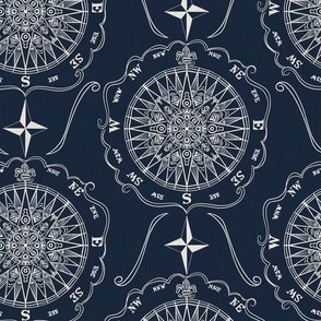 Compass Rose in Indigo and Natural in a column