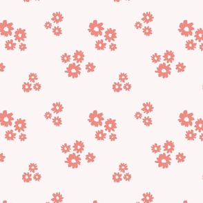 Coral pink cute playful daisy flowers motif