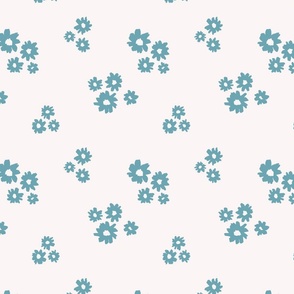 Pale aqua blue cute playful daisy flowers motif