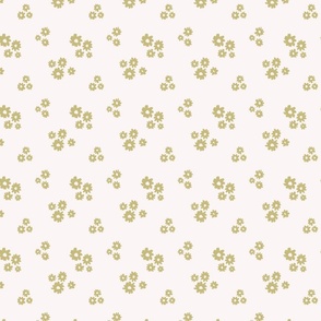 Micro olive green cute playful daisy flowers motif