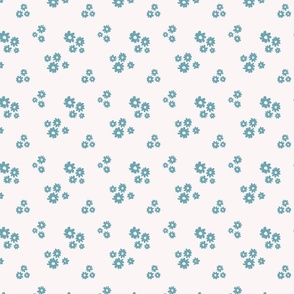 Micro pale aqua blue cute playful daisy flowers motif