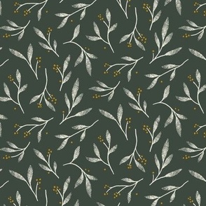 Textured Tossed Foliage Branches – Dark Teal |  Simple Hand Drawn Shapes