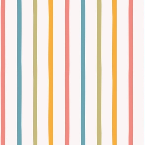 Pink, yellow, green, blue and cream organic stripe