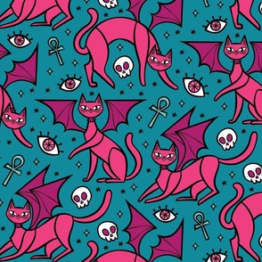 demon kitties large_Magenta _ Teal