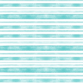 Aqua Watercolor Horizontal Stripes Varied Thick and Thin 