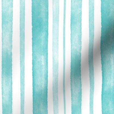 Aqua Watercolor Vertical Stripes Varied Thick and Thin 