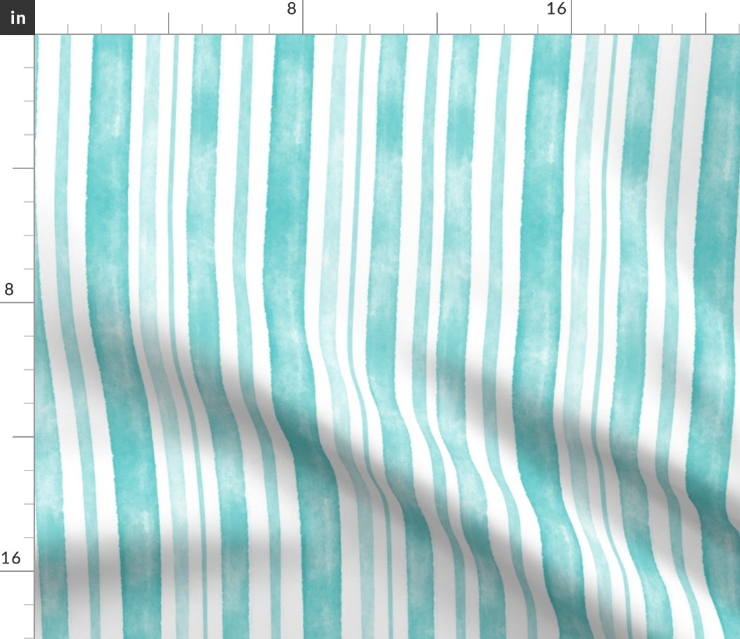 Aqua Watercolor Vertical Stripes Varied Thick and Thin 