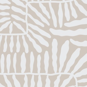 Leaf abstract white on taupe