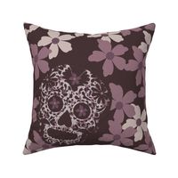 sugar skulls Hidden in a sea of blossoms shades of mauve, beige and purple - large scale