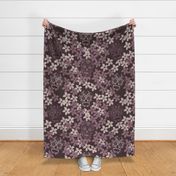 sugar skulls Hidden in a sea of blossoms shades of mauve, beige and purple - large scale