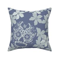 sugar skulls Hidden in a sea of blossoms shades of blue - large scale