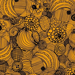 Circle Zen doodles Black on Marigold Orange