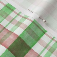 Rust Red and Green Watercolor Tartan Checked Plaid