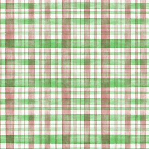 Rust Red and Green Watercolor Tartan Checked Plaid
