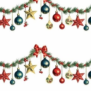 Vintage Star & Bauble Garland | Blue, Red and Gold