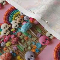 embroidered rainbow and skulls