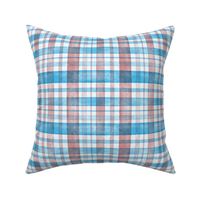 Mid Blue and Rose Watercolor Tartan Checked Plaid