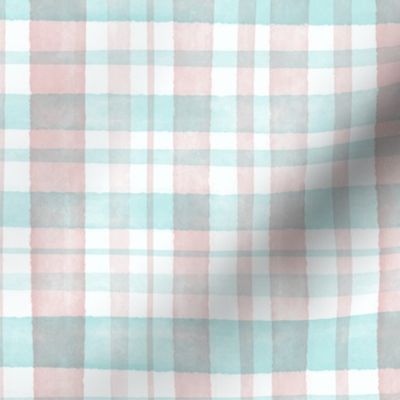 Pastel Pink and Mint Watercolor Tartan Checked Plaid