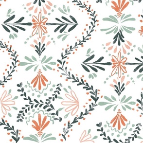 Simple geometric boho floral in retro vintage colors, green, orange, pastel green - medium /Large scale O