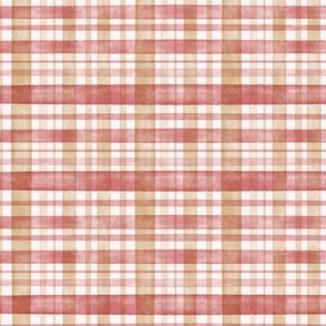 Rust Red and Tan Watercolor Tartan Checked Plaid