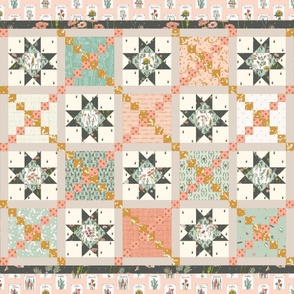Floral Ohio Star Cheater Quilt Wholecloth 1 Yard Size