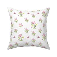 Pink and White Flowers "Lillybells" (small-ditsy) on white background by Mona Lisa Tello