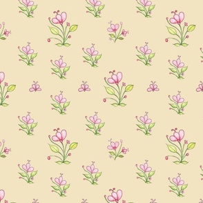 Pink Flowers, "Lillybells", (medium size) on soft yellow  background by Mona Lisa Tello
