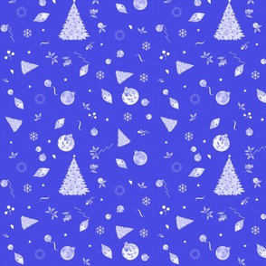 Christmas Holidays White Decoration Decals on Linen in Royal Cobalt Blue