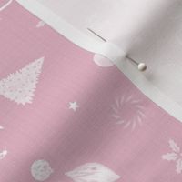 Christmas Holidays White Decoration Decals on Linen in Pink