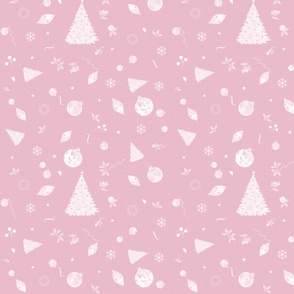 Christmas Holidays White Decoration Decals on Linen in Pink