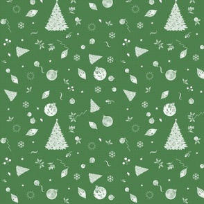 Christmas Holidays White Decoration Decals on Linen in Holly Green