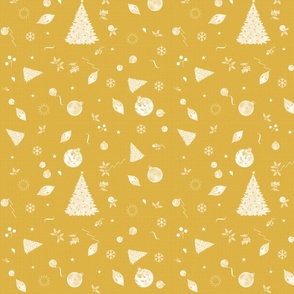 Christmas Holidays White Decoration Decals on Linen in Mustard Yellow