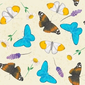 Large-Butterflies, lavender & daisies-Cream