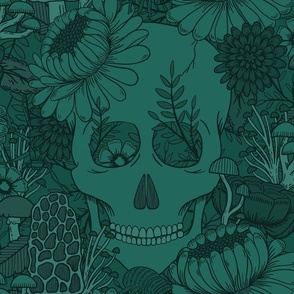 Floral Skull - Teal Green