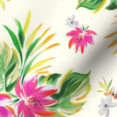 Tropical Flowers on White