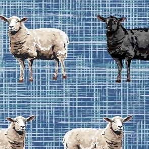 Medium Blue Farmhouse Sheep, Farmyard Animal Pattern, Neutral Black Sheep, Simple Black Sheep Farm Animals