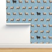 Light Blue Textured Cottagecore Farmyard Animals, Neutral Black Colored Sheep, Simple Black Sheep Farm Animal