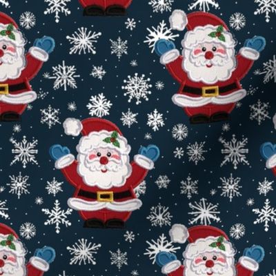 Santa embroidery navy Snowflakes Med