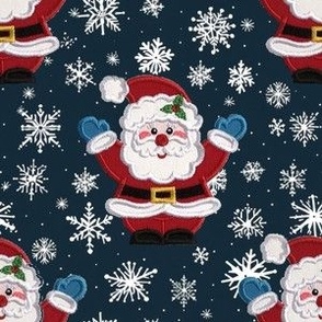 Santa embroidery navy Snowflakes Med