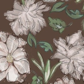 Watercolor Flowers in Brown