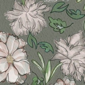 Watercolor Flowers in Green 