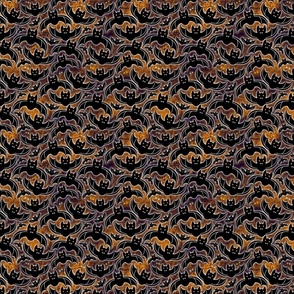 Black Bats Flying Halloween Small Orange